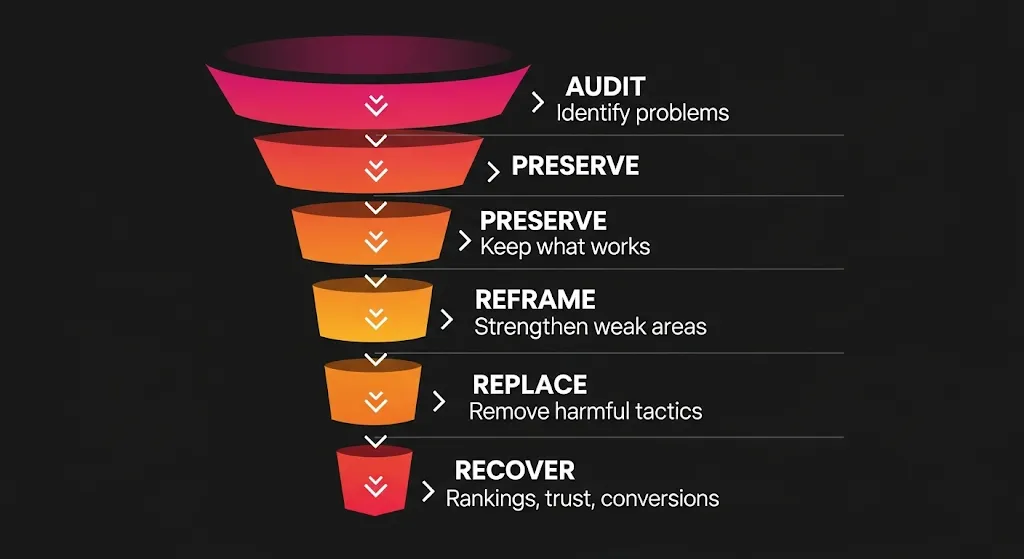 STADO SEO recovery funnel process from audit to growth